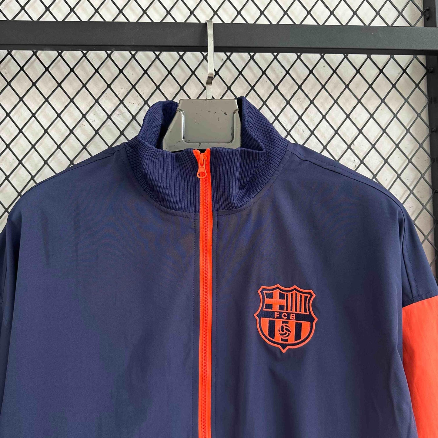 2025-26 Barcelona Navy Blue and Orange Waterproof Windbreaker S-2XL