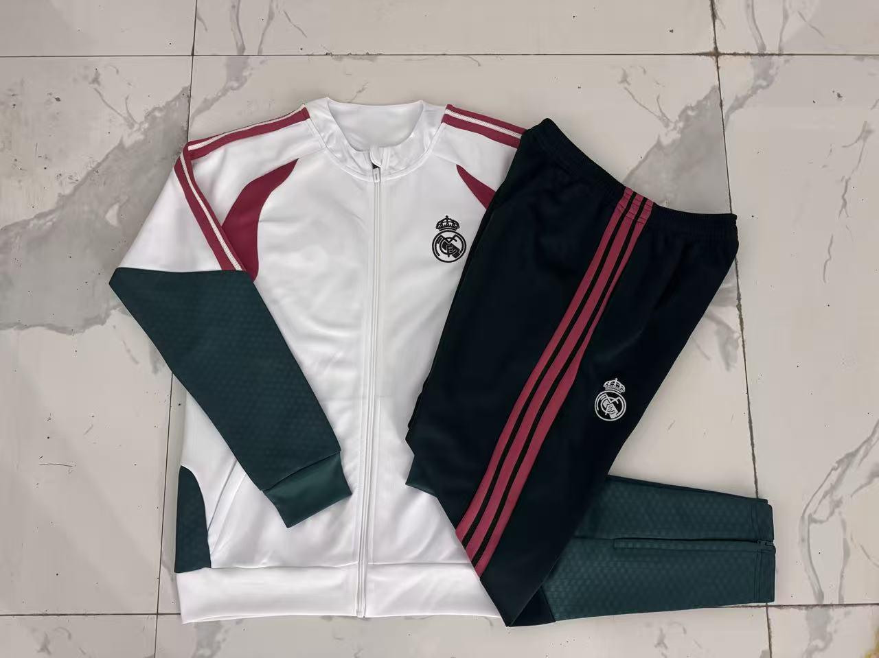 2026-27 Real Madrid White Dark Green Full Zipper Jacket Tracksuit S-2XL