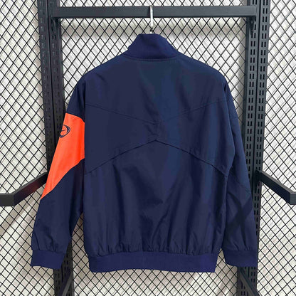 2025-26 Barcelona Navy Blue and Orange Waterproof Windbreaker S-2XL