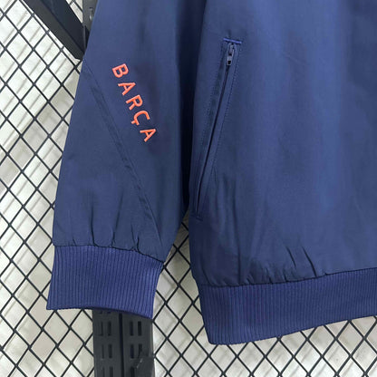 2025-26 Barcelona Navy Blue and Orange Waterproof Windbreaker S-2XL