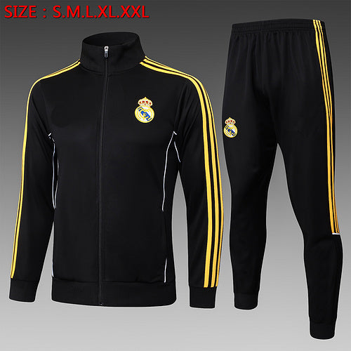 2025-26 Real Madrid Black-Yellow Adult long pull training suit S-2XL