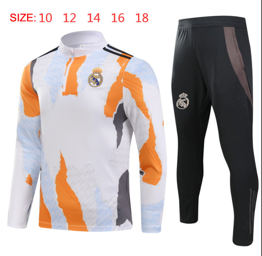 2024-25 Real Madrid yellow blue gray print Training Suit Kids Size 10-18