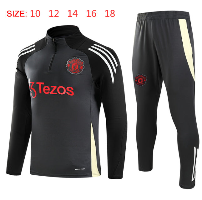 2024-25 Manchester United Dark Grey Training Suit Kids Size 10-18