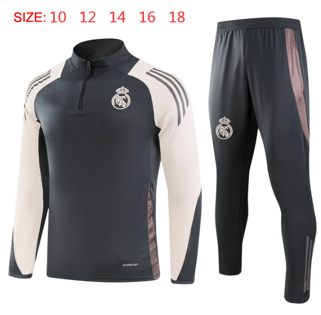 2024-25 Real Madrid Dark Gray Training Suit Kids Size 10-18