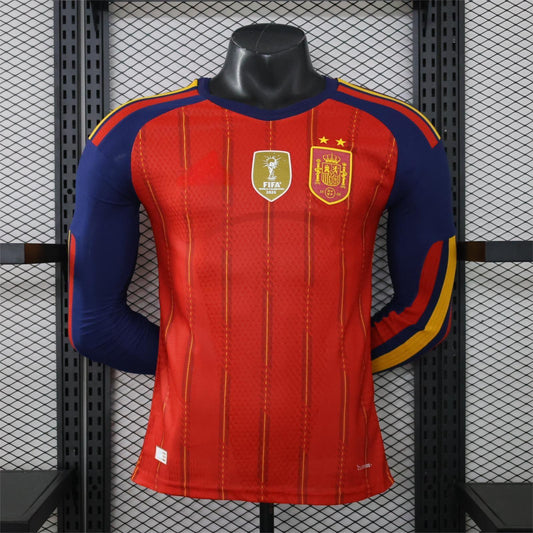 2026 Spain Home Two Stars chest badge Long Sleeve Player S-3XL