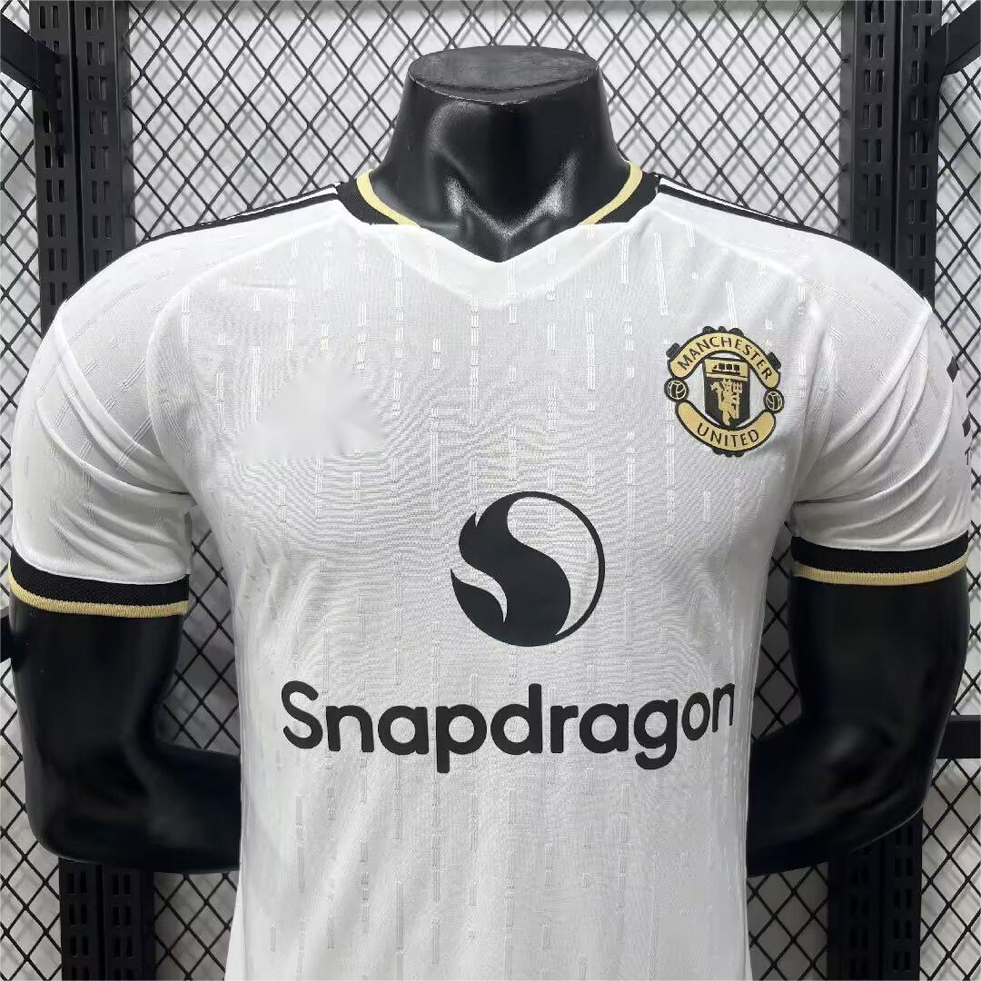 2026-27 Manchester United Auswärtstrikot Weiß mit goldenem Besatz Spieler S-3XL