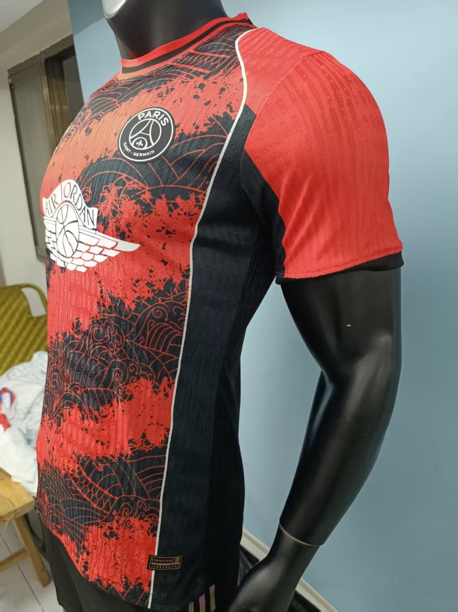2026-27 Paris Air Jordan Red Black Wave Pattern Special Player S-2XL