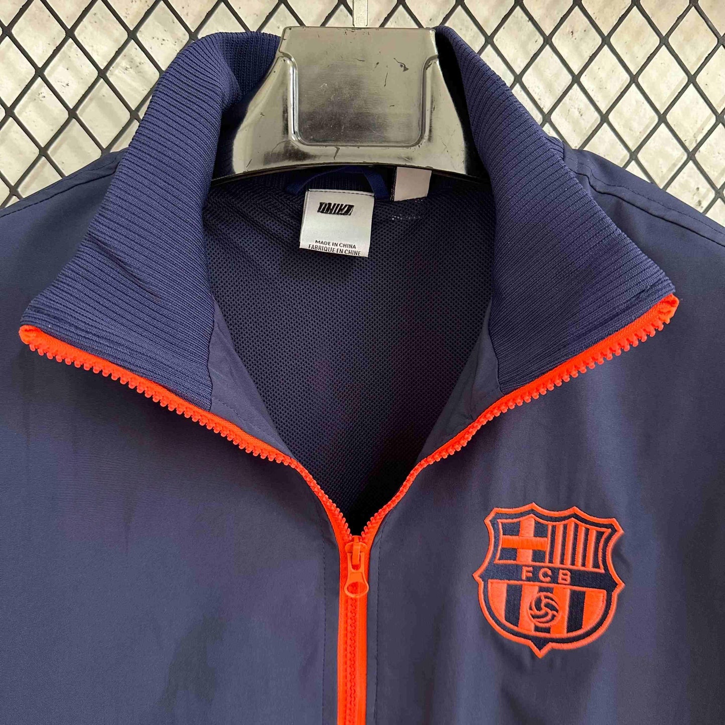 2025-26 Barcelona Navy Blue and Orange Waterproof Windbreaker S-2XL