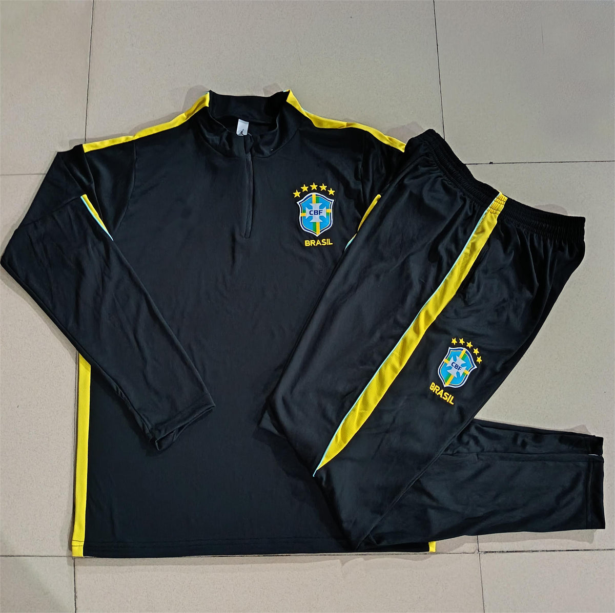 2026 Brazil Black Yellow Half Zip Training Suit Adults Or Children