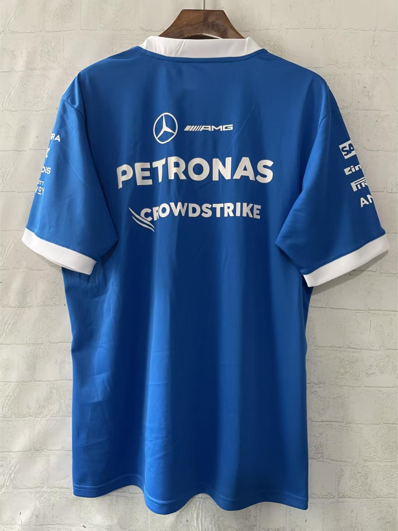 2026 F1 Mercedes White Round Neck Blue Racing Suit S-5XL