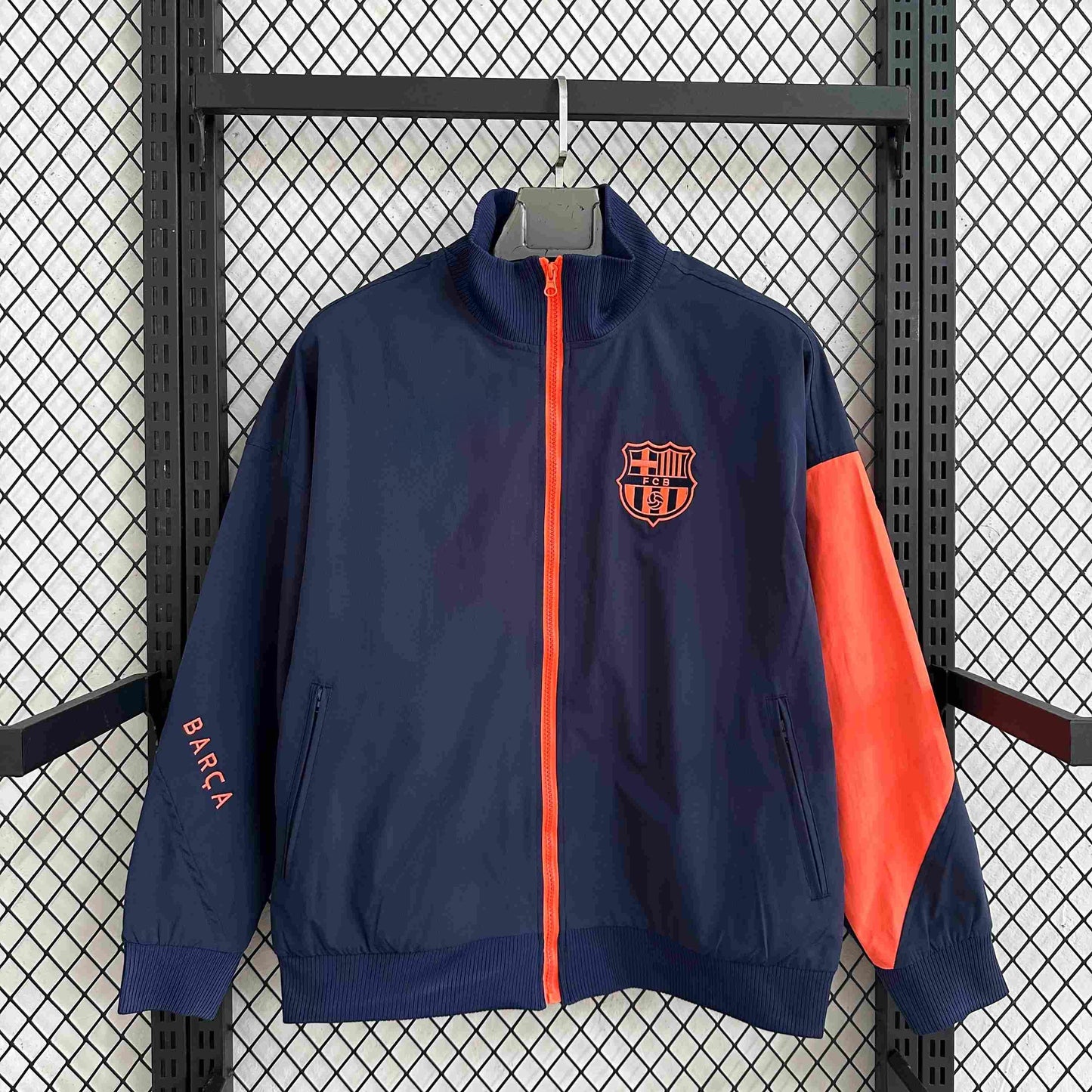 2025-26 Barcelona Navy Blue and Orange Waterproof Windbreaker S-2XL