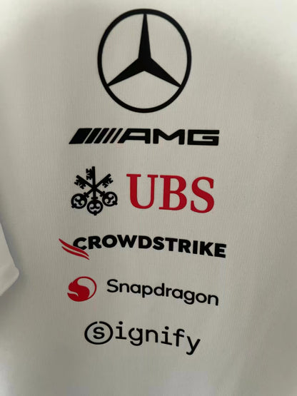 2026 F1 Mercedes Black Round Neck White Racing Suit S-5XL
