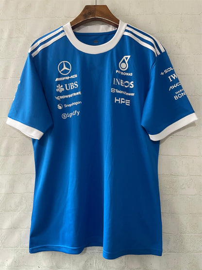 2026 F1 Mercedes White Round Neck Blue Racing Suit S-5XL