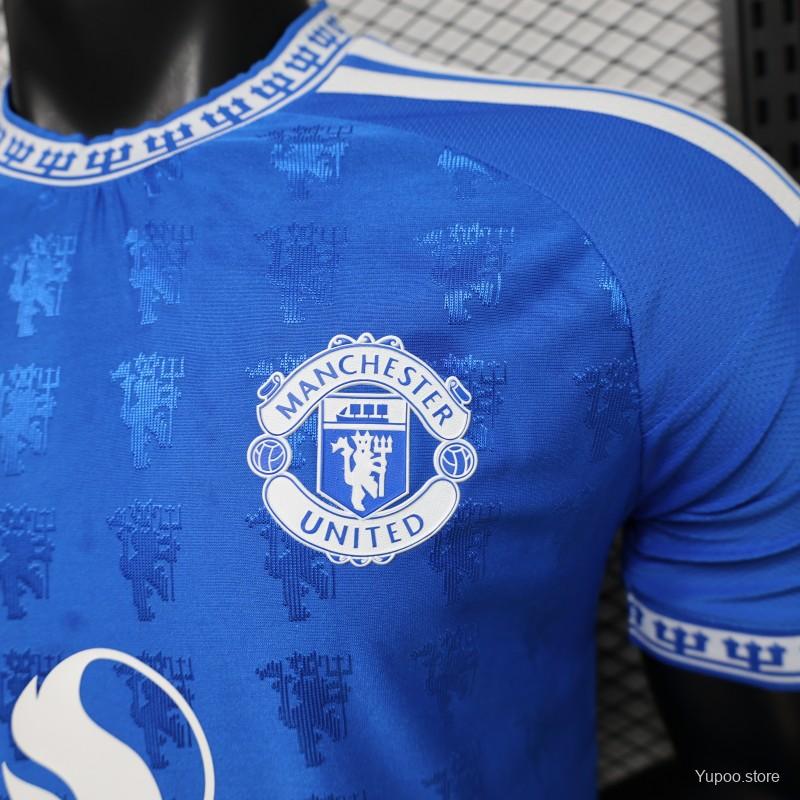 2026-27 Manchester United Blue with All-Over Devil Jacquard Pattern Player S-2XL
