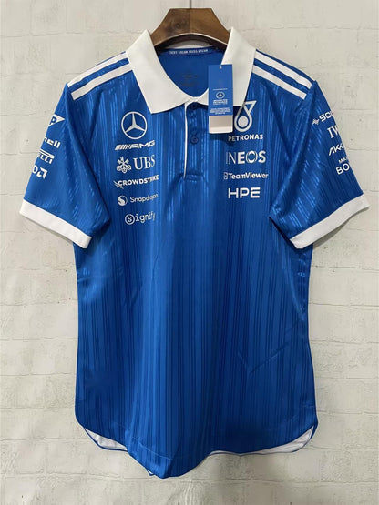 2026 F1 Mercedes Blue Stripe Polo Racing Suit S-5XL