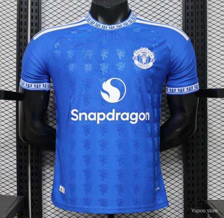 2026-27 Manchester United Blue with All-Over Devil Jacquard Pattern Player S-2XL