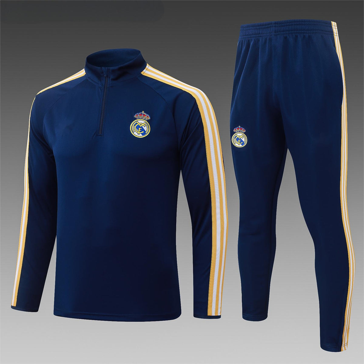2026-27 Real Madrid Deep Blue Half Zip Training Suit Adults Or Children