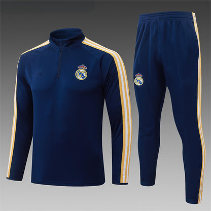 2026-27 Real Madrid Deep Blue Half Zip Training Suit Adults Or Children