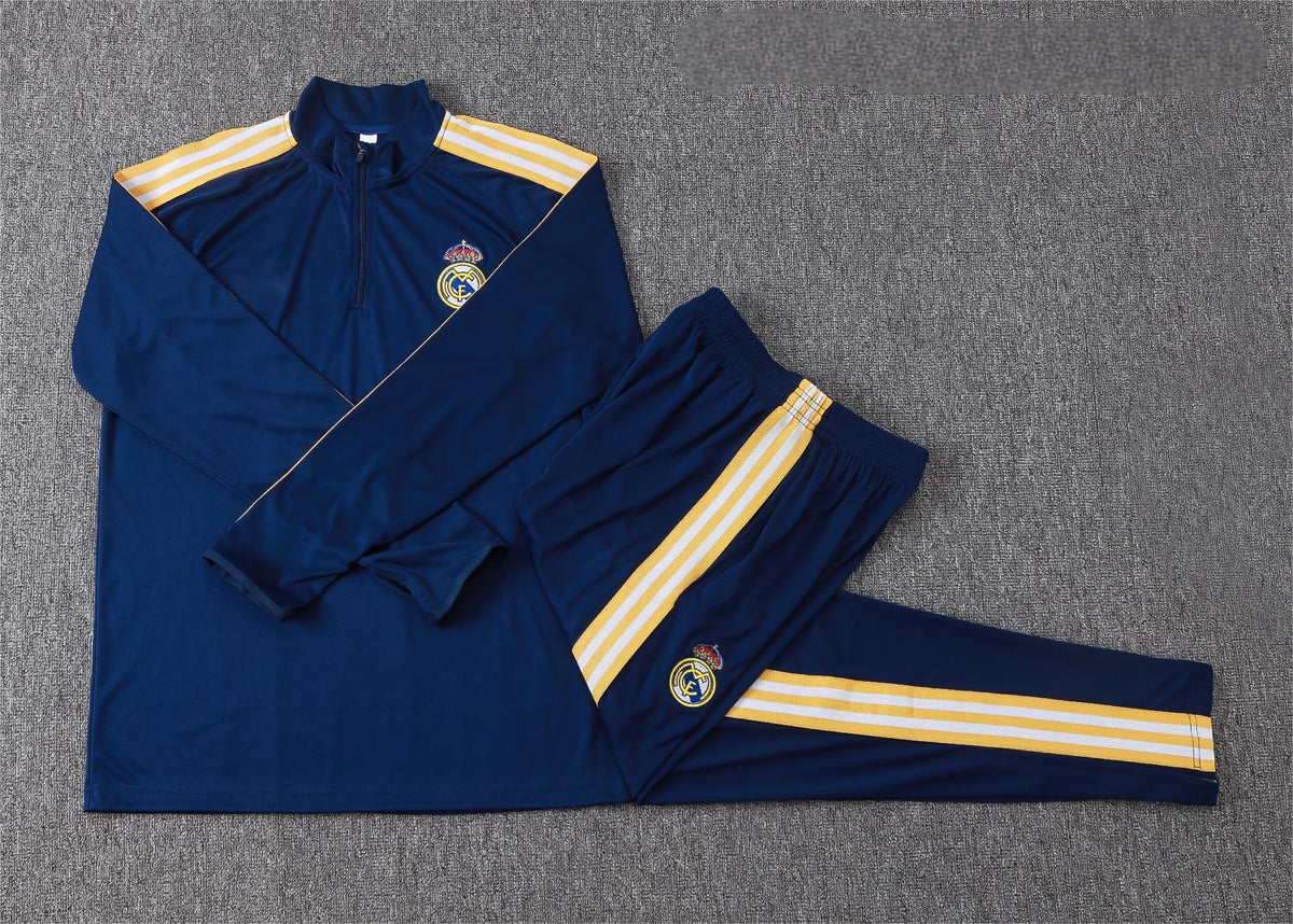 2026-27 Real Madrid Deep Blue Half Zip Training Suit Adults Or Children