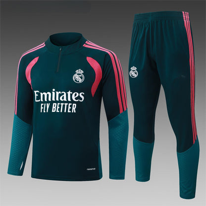 2026-27 Real Madrid Dark Green Half Zip Training Suit Adults Or Children
