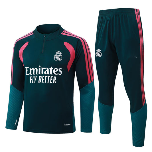 2026-27 Real Madrid Dark Green Half Zip Training Suit Adults Or Children