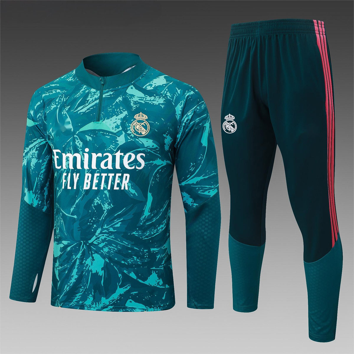 2026-27 Real Madrid Deep Green Inkjet Half Zip Training Suit Adults Or Children