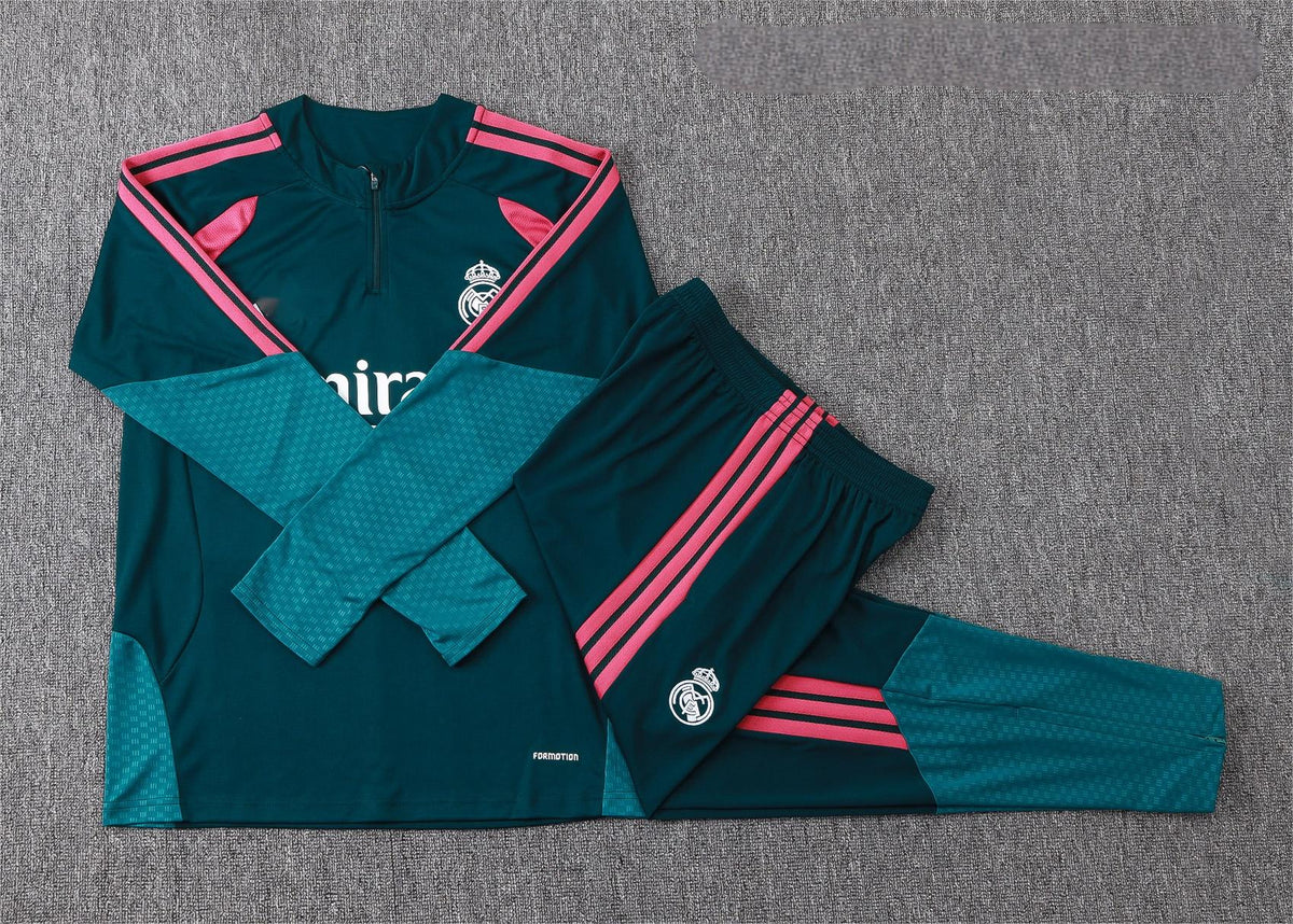 2026-27 Real Madrid Dark Green Half Zip Training Suit Adults Or Children