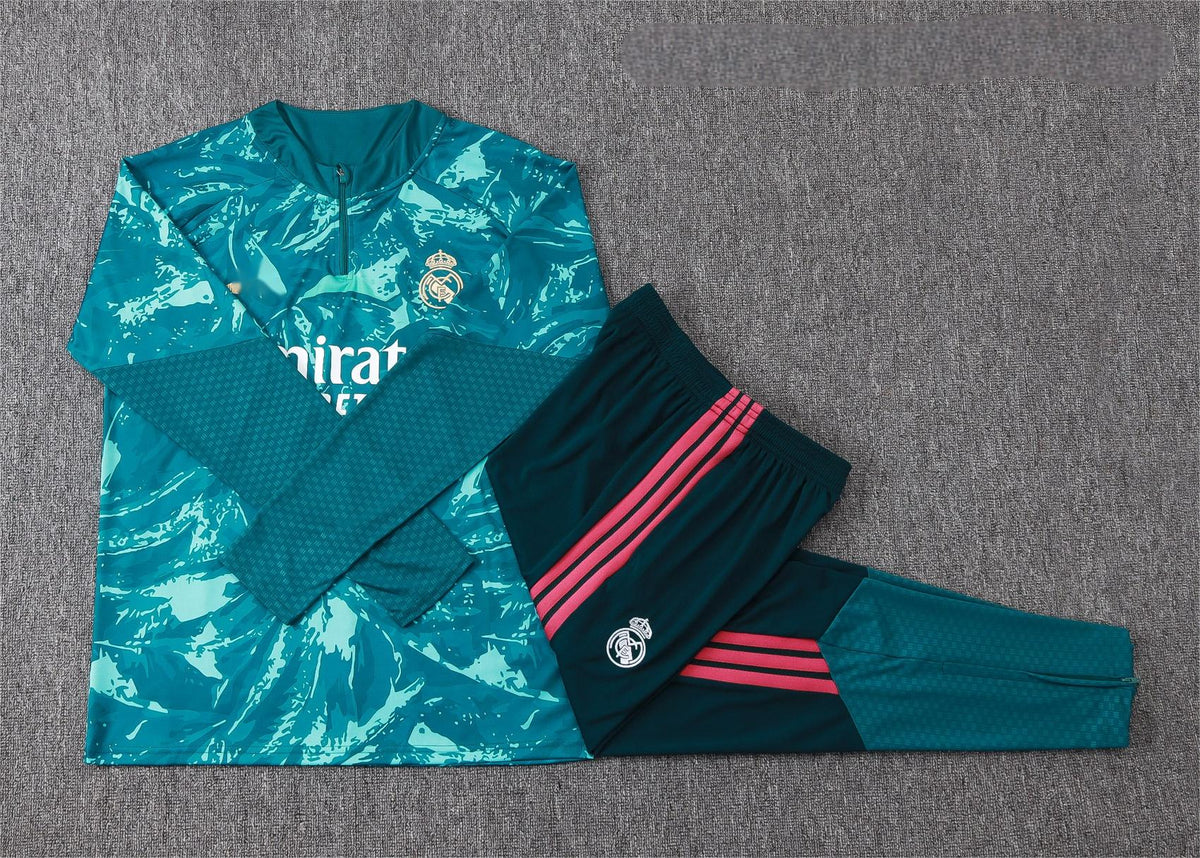 2026-27 Real Madrid Deep Green Inkjet Half Zip Training Suit Adults Or Children