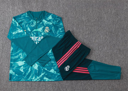 2026-27 Real Madrid Deep Green Inkjet Half Zip Training Suit Adults Or Children