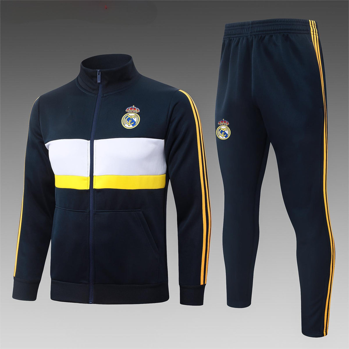 2026-27 Real Madrid Deep Blue White Yellow Full Zip Training Suit Adults Or Children