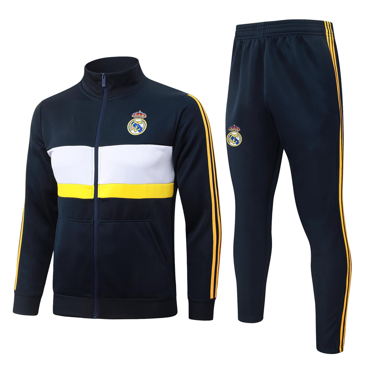 2026-27 Real Madrid Deep Blue White Yellow Full Zip Training Suit Adults Or Children