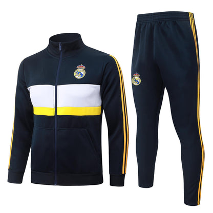 2026-27 Real Madrid Deep Blue White Yellow Full Zip Training Suit Adults Or Children