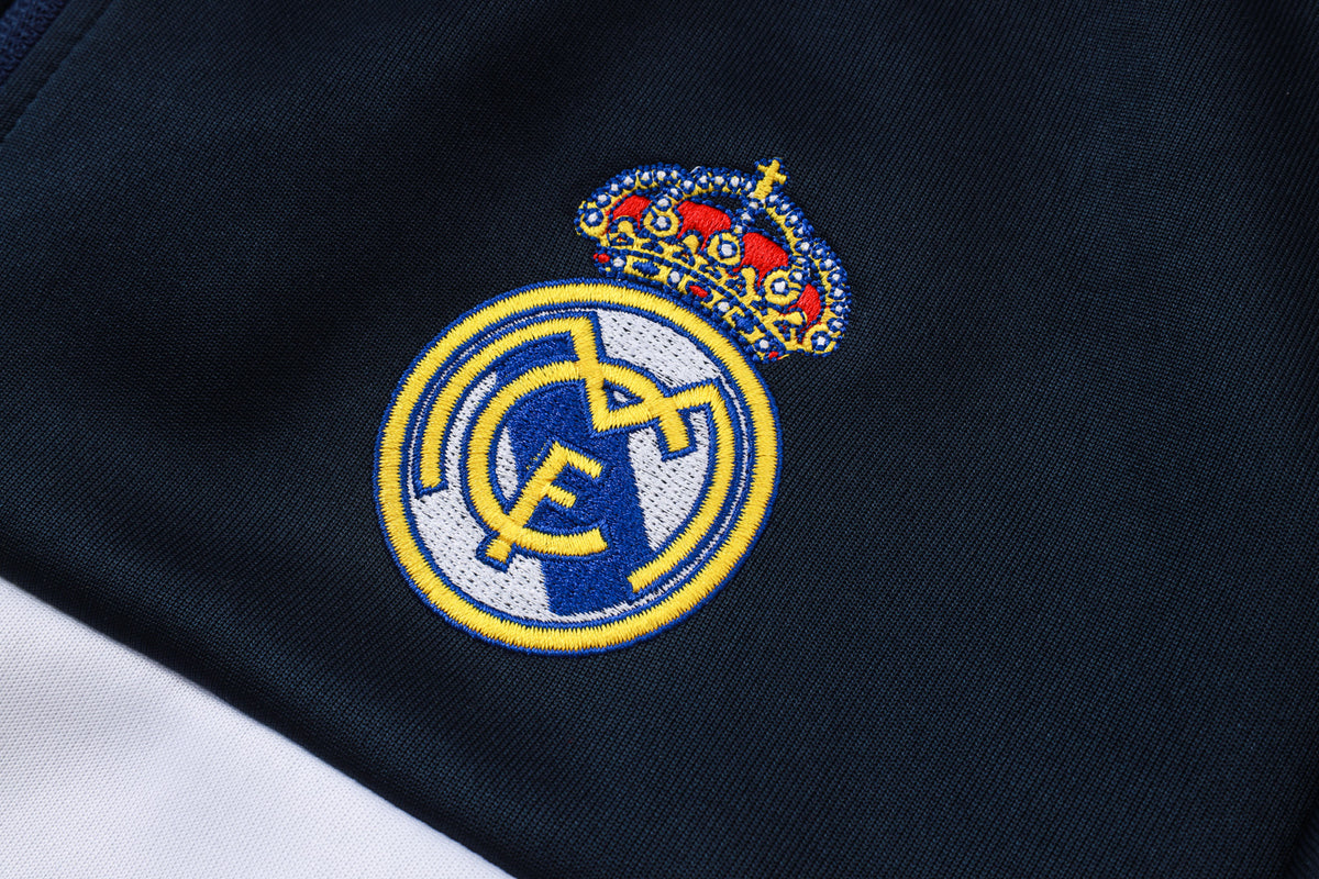 2026-27 Real Madrid Deep Blue White Yellow Full Zip Training Suit Adults Or Children