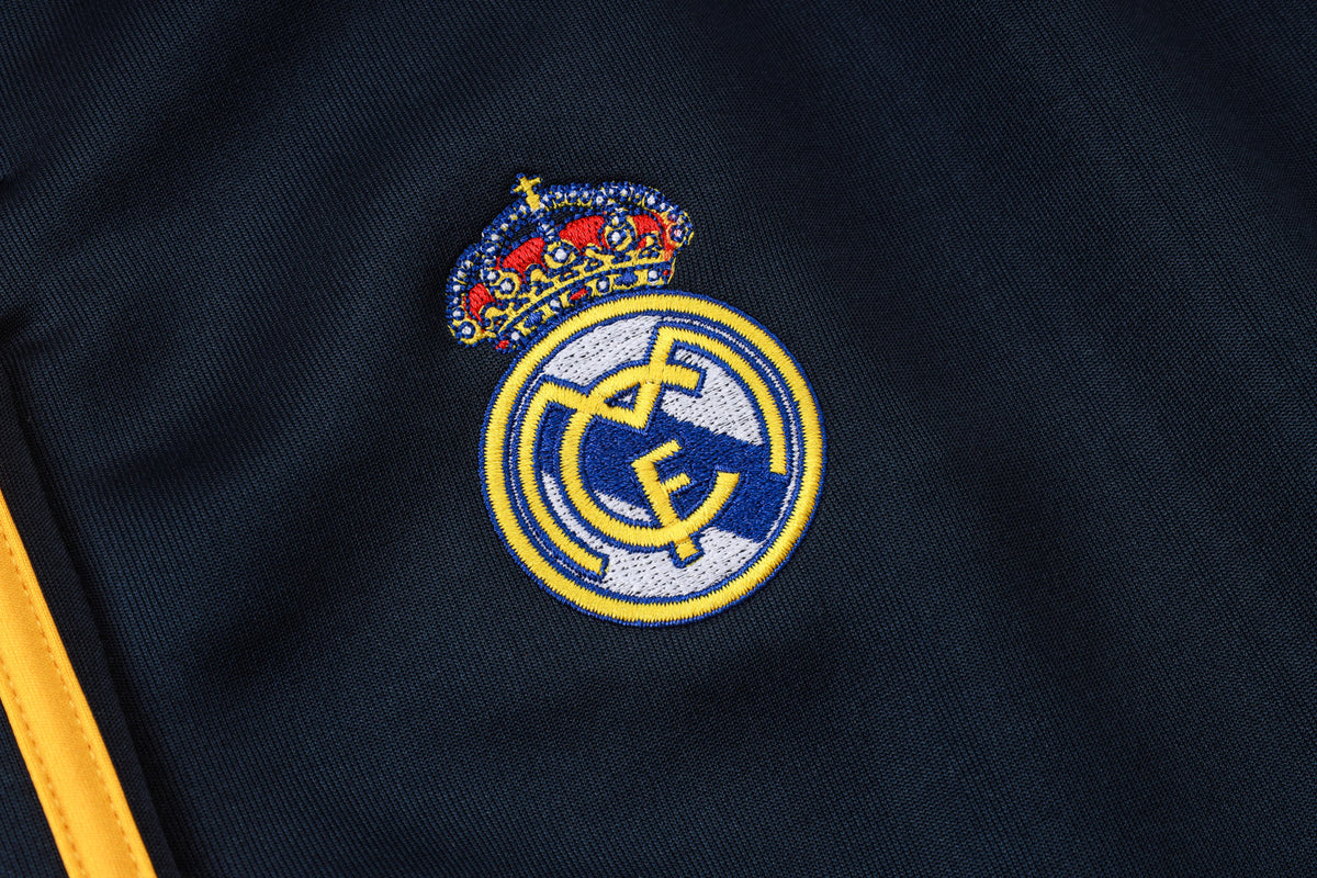2026-27 Real Madrid Deep Blue White Yellow Full Zip Training Suit Adults Or Children