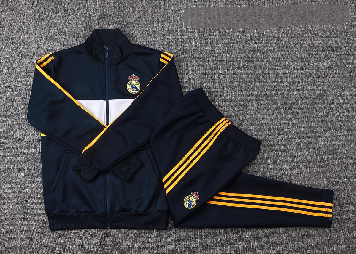 2026-27 Real Madrid Deep Blue White Yellow Full Zip Training Suit Adults Or Children