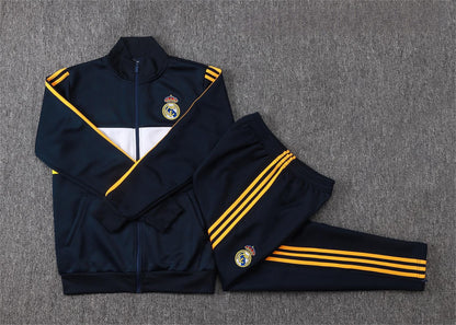 2026-27 Real Madrid Deep Blue White Yellow Full Zip Training Suit Adults Or Children