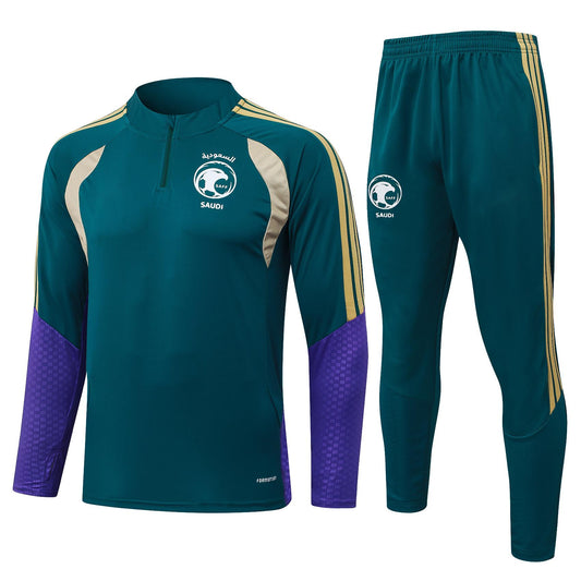 2026 Saudi Arabia Deep Green Half Zip Training Suit Adults Or Children
