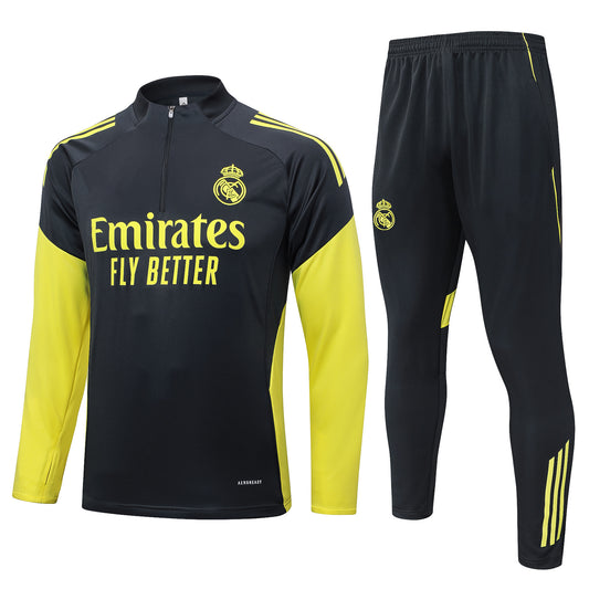 2025-26 Real Madrid Dark gray (yellow sleeves) Training Suit S-2XL