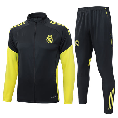 2025-26 Real Madrid Chándal de entrenamiento con cremallera larga, gris oscuro (mangas amarillas) Tallas S-2XL