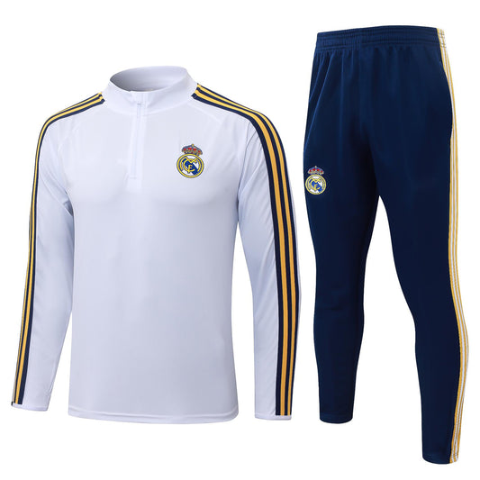 2026-27 Real Madrid White Yellow Ribbon Half Zip Training Suit Adults Or Children
