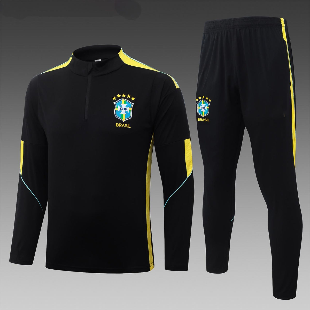 2026 Brazil Black Yellow Half Zip Training Suit Adults Or Children