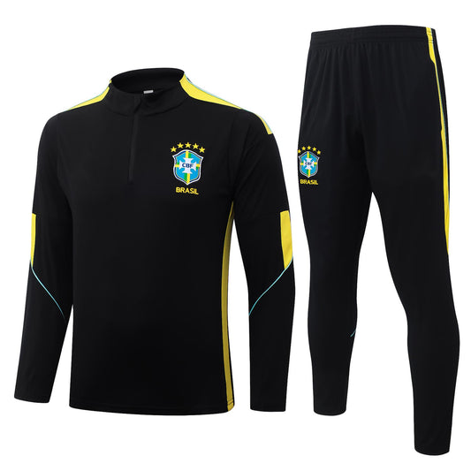 2026 Brazil Black Yellow Half Zip Training Suit Adults Or Children