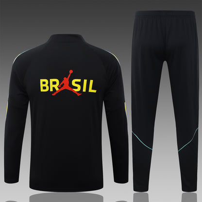 2026 Brazil Black Yellow Half Zip Training Suit Adults Or Children