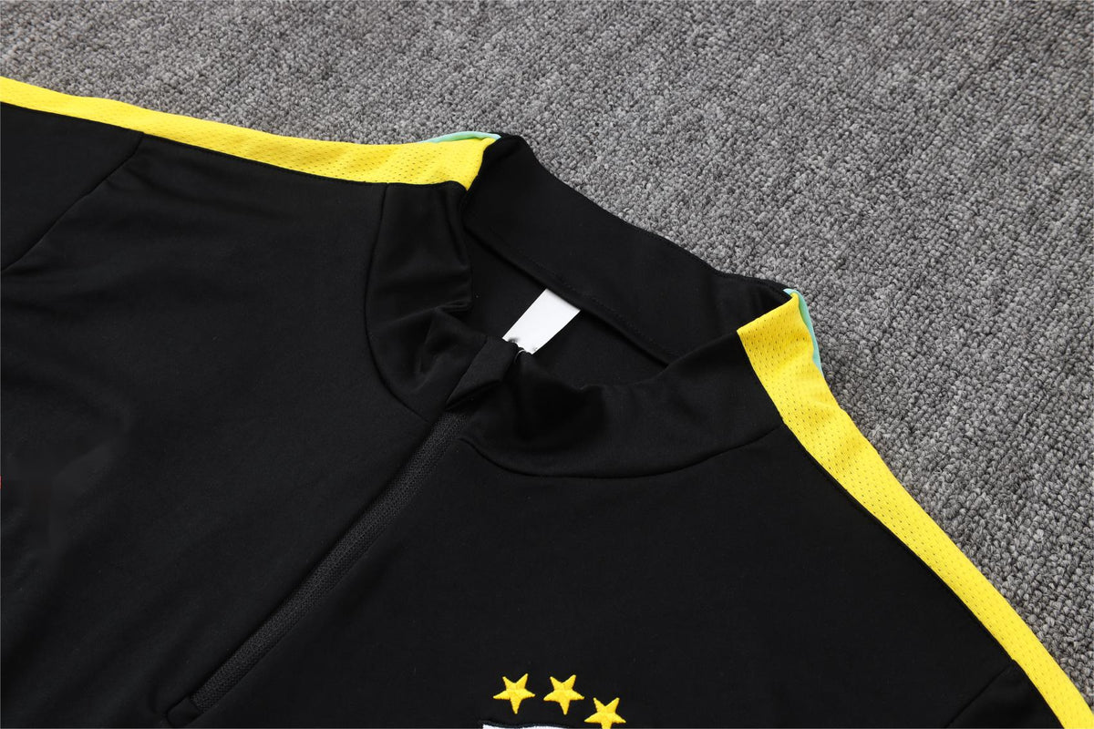 2026 Brazil Black Yellow Half Zip Training Suit Adults Or Children