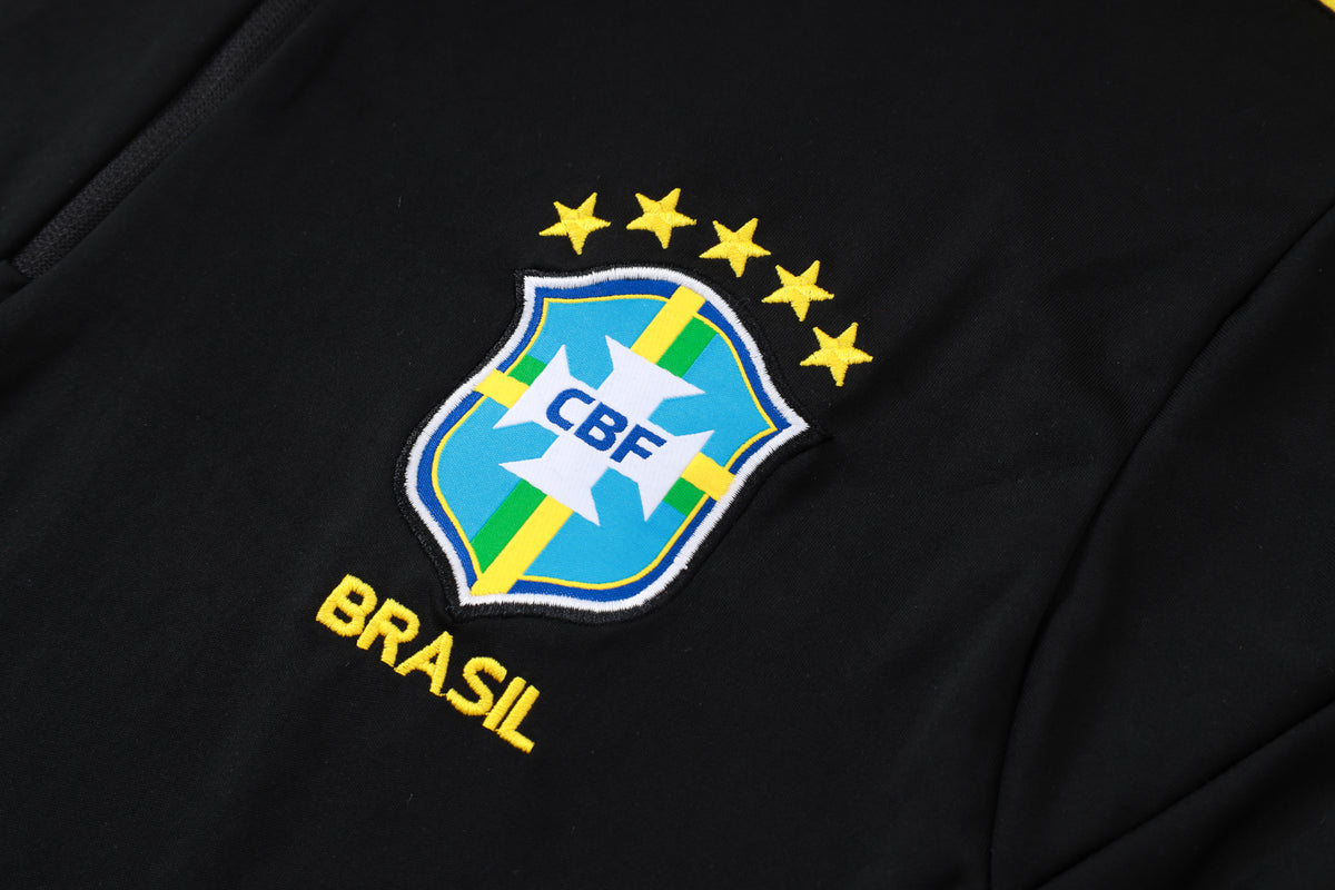 2026 Brazil Black Yellow Half Zip Training Suit Adults Or Children