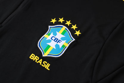 2026 Brazil Black Yellow Half Zip Training Suit Adults Or Children