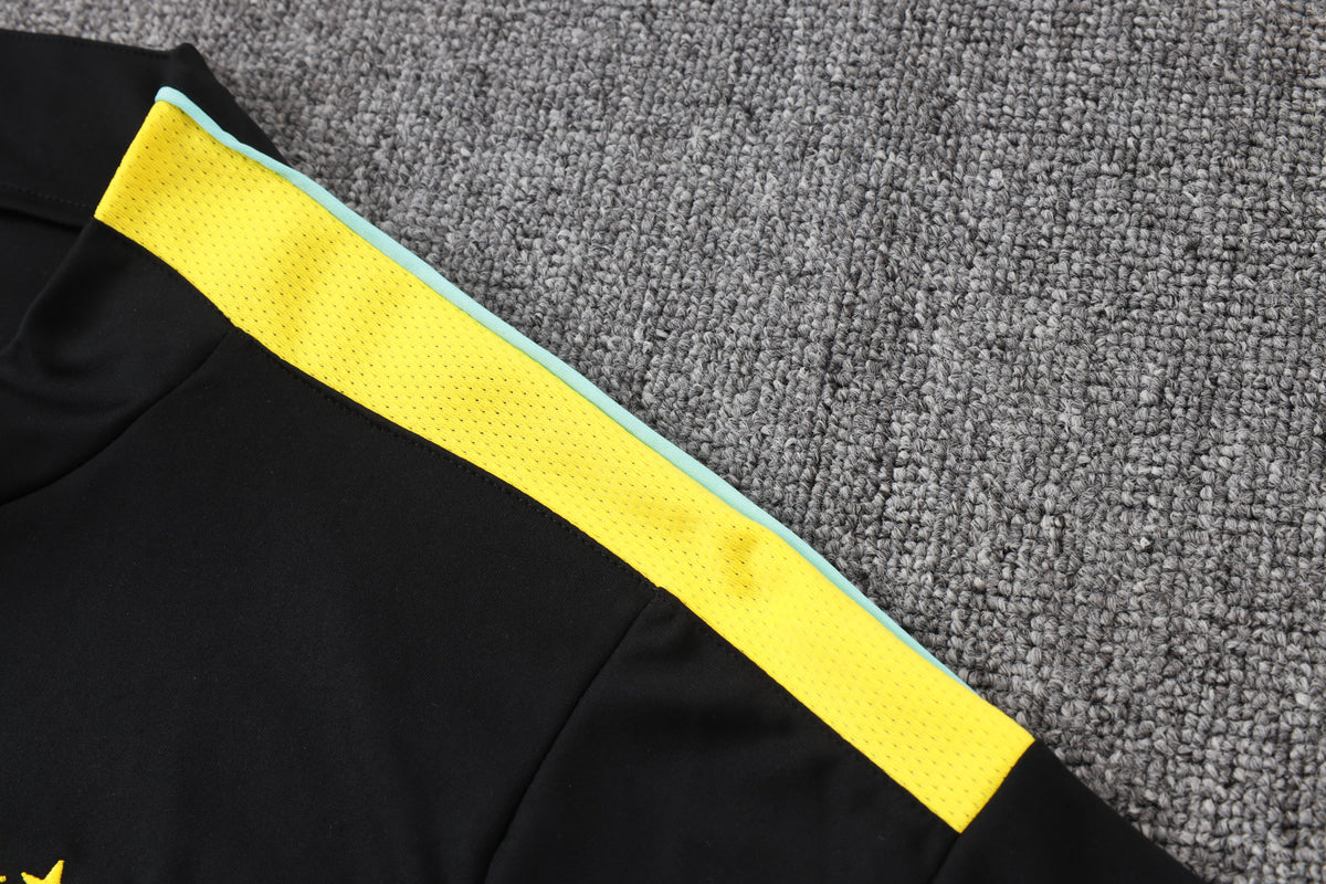 2026 Brazil Black Yellow Half Zip Training Suit Adults Or Children
