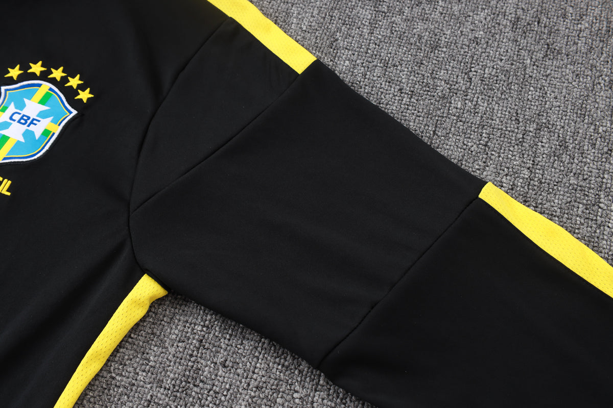 2026 Brazil Black Yellow Half Zip Training Suit Adults Or Children