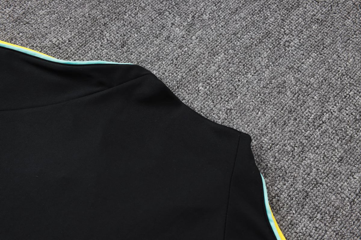 2026 Brazil Black Yellow Half Zip Training Suit Adults Or Children