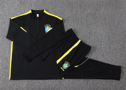 2026 Brazil Black Yellow Half Zip Training Suit Adults Or Children